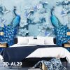 پوستر دیواری سه بعدی طاووس و گل با رنگ آبی برگ و پروانه