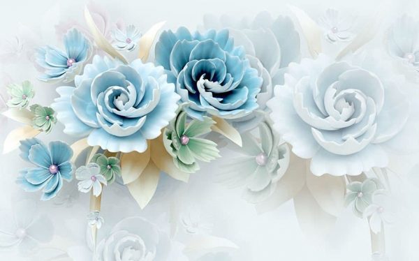 پوستر گل سه بعدی اروپایی آبی با طرح نقاشی و هنر