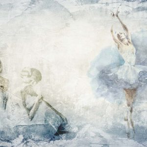 پوستر نقاشی محو شده از رقاص باله روی زمینه پتینه آبی طوسی