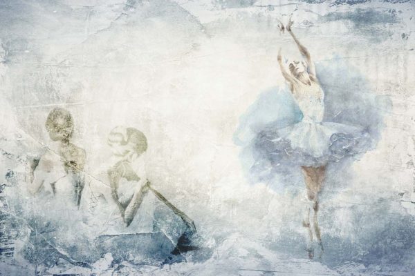 پوستر نقاشی محو شده از رقاص باله روی زمینه پتینه آبی طوسی