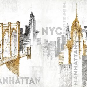پوستر طرح اسکچ مشکی و طلایی از برج های نیویورک