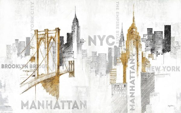 پوستر طرح اسکچ مشکی و طلایی از برج های نیویورک
