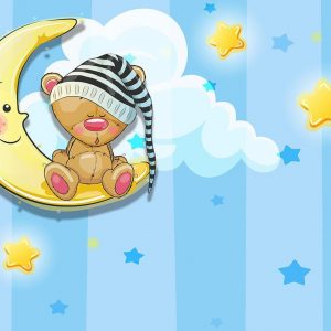 پوستر دیواری کودک و نوزاد انیمیشن آسمان ابر ستاره ماه خرس
