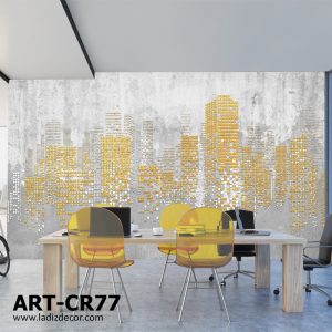 پوستر ساختمان های مینیاتوری برجسته طلایی و طوسی با زمینه پتینه