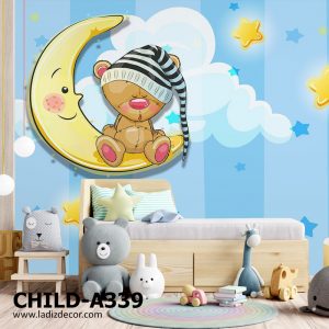 پوستر دیواری کودک و نوزاد انیمیشن آسمان ابر ستاره ماه خرس