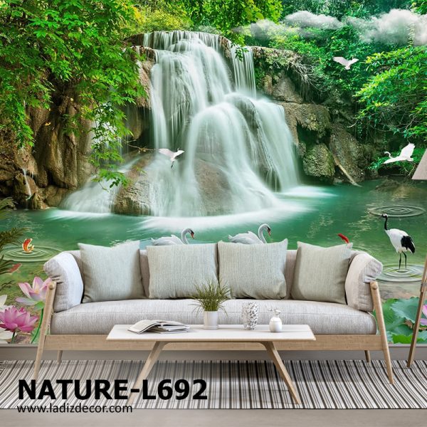 پوستر منظره طبیعی آبشار و دریاچه